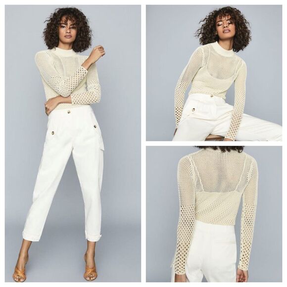 REISS Roni Open-Knit Jumper Pullover Sweater Crewneck in Natural Size S NWT - Picture 1 of 13